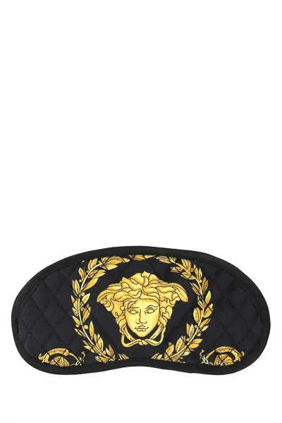 Versace Printed Silk Eye Mask In Black
