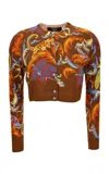 Versace Printed Silk Knit Cardigan In Brown