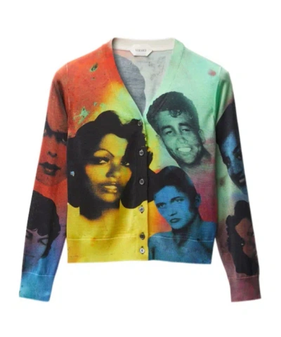 Versace Printed Silk Knit Cardigan In Multi