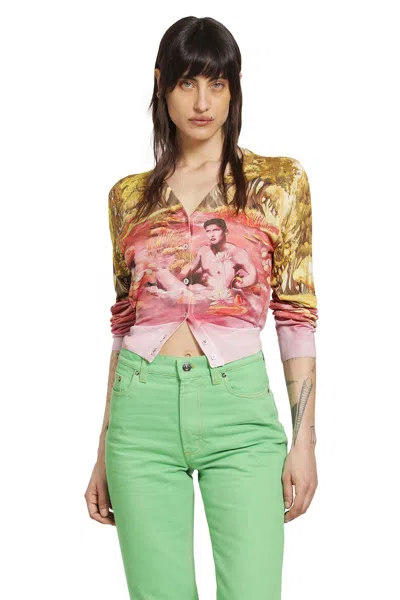 Versace Printed Silk Knit Cardigan In Multi