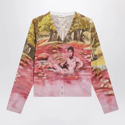 Versace Printed Silk Knit Cardigan In Multi