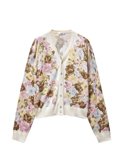 Versace Printed Silk Knit Cardigan In Neutral