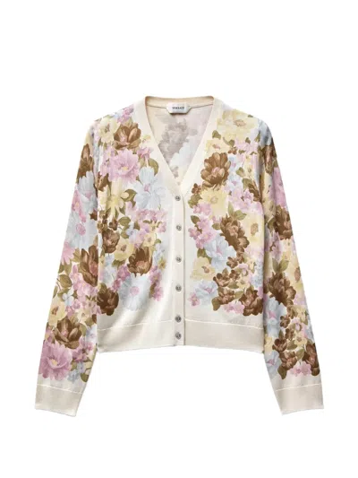 Versace Printed Silk Knit Cardigan In Neutral