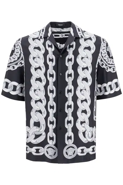 VERSACE PRINTED SILK MEDUSA CHAINS BOWLING SHIRT