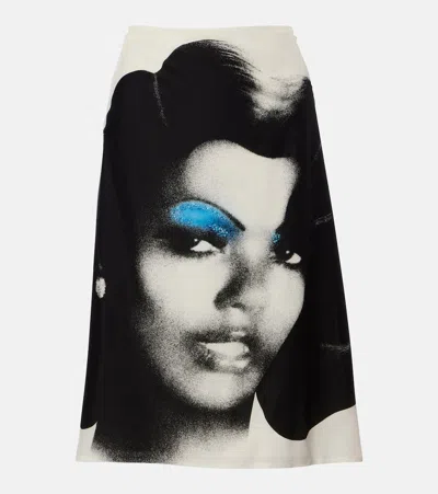Versace Printed Silk Poplin Midi Skirt In Multi
