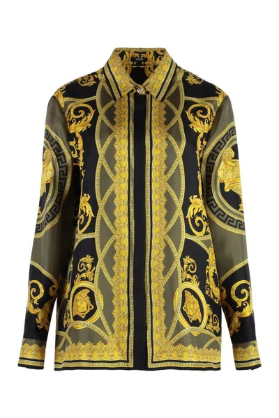 Versace Printed Silk Shirt In Black+print
