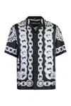 Versace Black And White Bowling Shirt With Cuban Collar And All-over Chain-link Print In Silk Man In Black