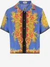 Versace Printed Silk Bowling Shirt In Blue