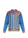 Versace Regular Printed Silk Twill Shirt In Blue
