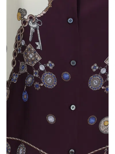Versace Printed Silk Shirt In Burgundy