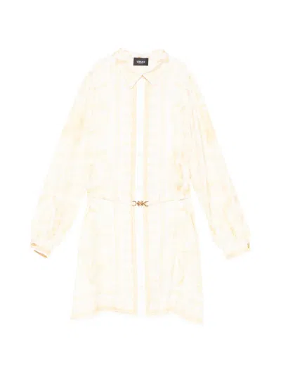 Versace Kids' Printed Silk Shirt Dress In Neutral