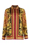 Versace Baroque Print Long Sleeve Collared Top In Gold