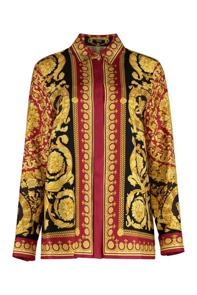 Versace Printed Silk Shirt In Gold