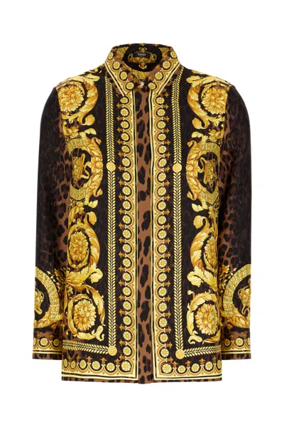 Versace Woman Shirt Black Size 8 Silk In Yellow