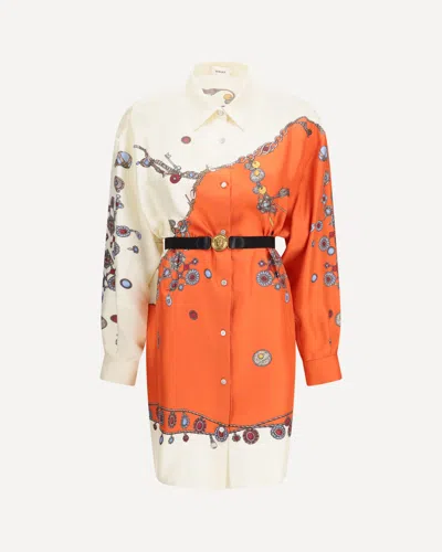 Versace Printed Silk Shirt Mini Dress In Orange