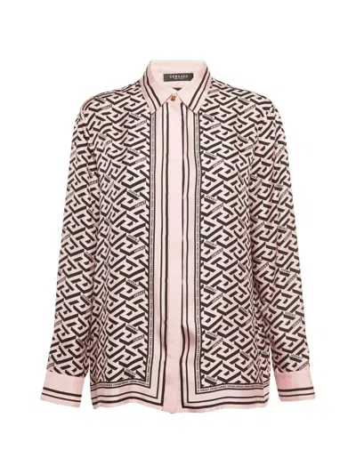 Pre-owned Versace Printed Silk Shirt In Pink