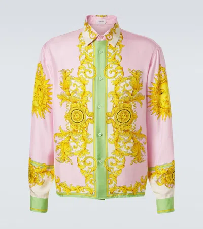 Versace Printed Silk Shirt In Pink