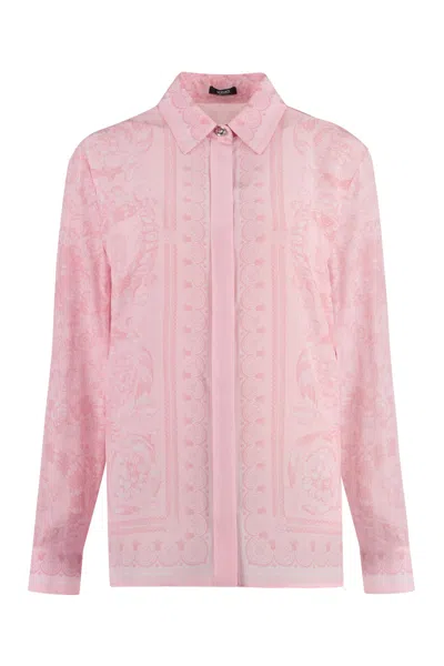 Versace Printed Silk Shirt In Pink