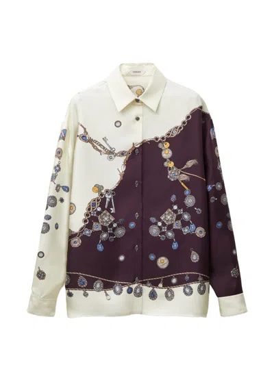 Versace Printed Silk Shirt In Purple