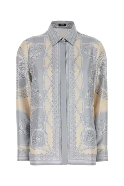 Versace Women's Printed Silk Shirt In Neutrals
