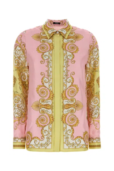 Versace Printed Silk Shirt In Pink