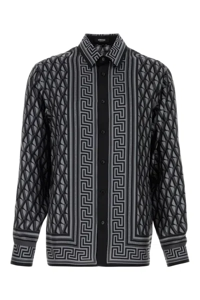Versace Printed Silk Shirt In Black