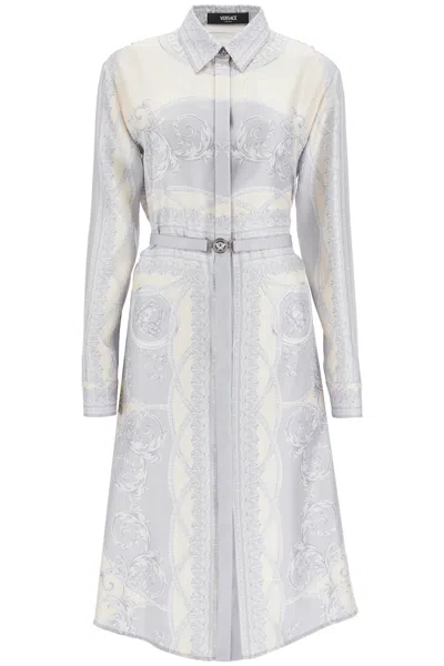 Versace Printed Silk Shirtdress In White