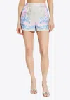 Versace Pink Shorts With Patch Logo On The Front And All-over Graphic Print