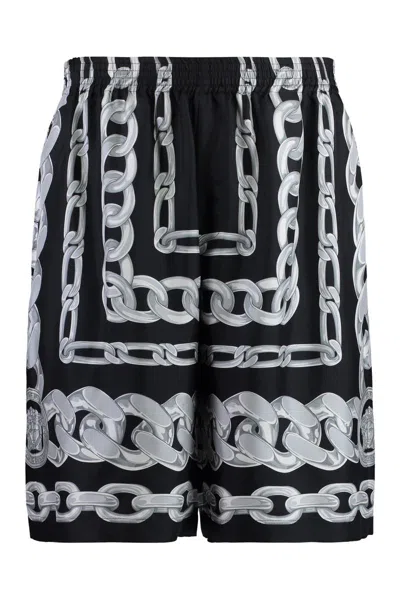 Versace Printed Silk Shorts In Black