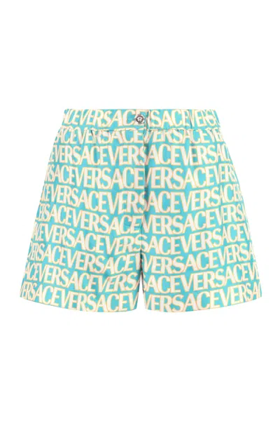 Versace Printed Silk Shorts In Multi