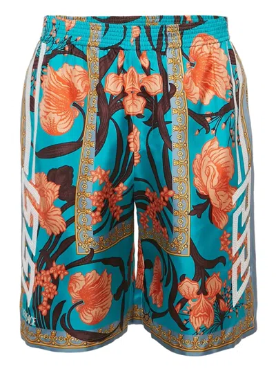 Pre-owned Versace Printed Silk Shorts In Blue