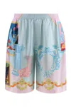 Versace Silk Twill Shorts With Vibrant Classical Motifs In Multi