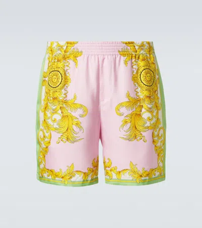 Versace Printed Silk Shorts In Multi