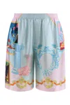Versace Silk Twill Shorts With Vibrant Classical Motifs In Multicolor
