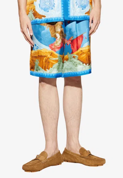 Versace Printed Silk Shorts In Multi