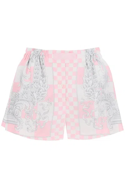 Versace Printed Silk Shorts Set In Pink