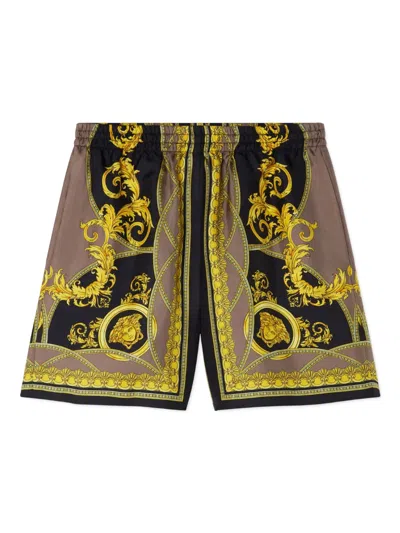 Versace Kids' Printed Silk Shorts In Yellow