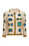 Versace Printed Silk-twill Button-down Shirt In Neutral