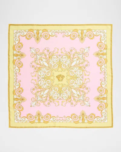 Versace Printed Silk Twill Foulard Scarf In Yellow