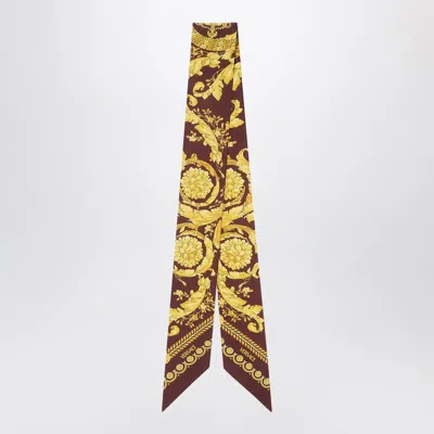 Versace Printed Silk Twill Lavallière Scarf In Burgundy/gold In Multi