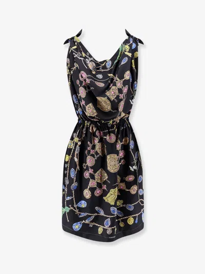Versace Printed Silk Twill Midi Dress In Black