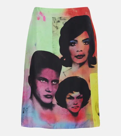 Versace Printed Silk Twill Midi Skirt In Multi