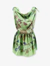 Versace Knotted Draped Printed Silk-twill Mini Dress In Green