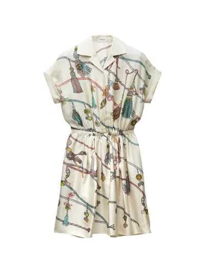 Versace Printed Silk Twill Mini Dress In Neutral