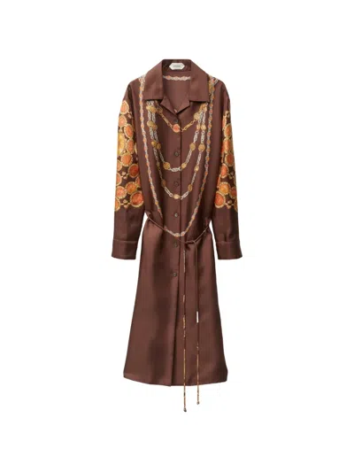 Versace The Lover Printed Silk-twill Mini Dress In Brown