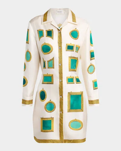 Versace Printed Silk Twill Mini Shirtdress In Multi