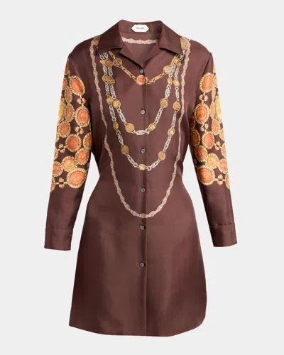 Versace Printed Silk Twill Mini Shirtdress In Multi