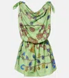 Versace Knotted Draped Printed Silk-twill Mini Dress In Multi