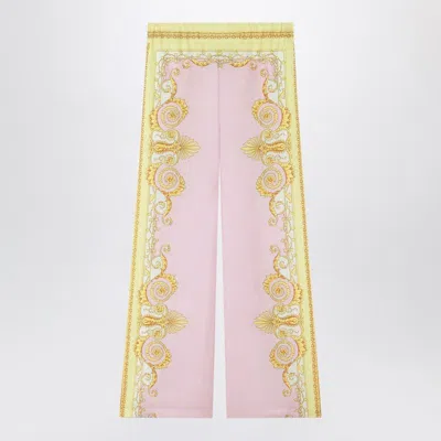 Versace Printed Silk Twill Pants In Pink