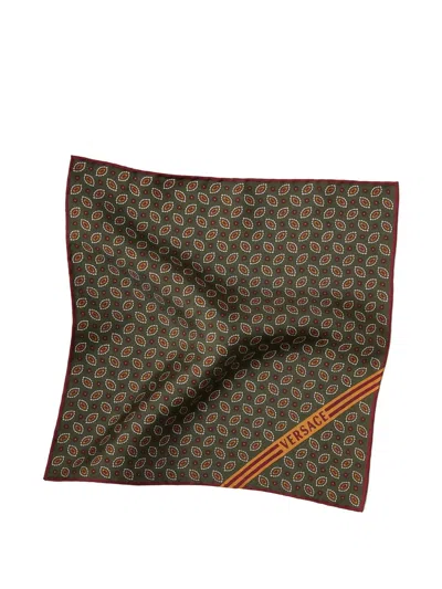 Versace Printed Silk Twill Pocket Square In Neutral